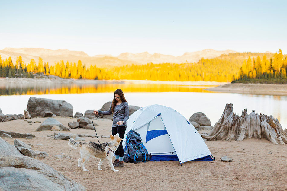 ALPS Mountaineering Lynx 2 tent pitched at a lakeside campsite