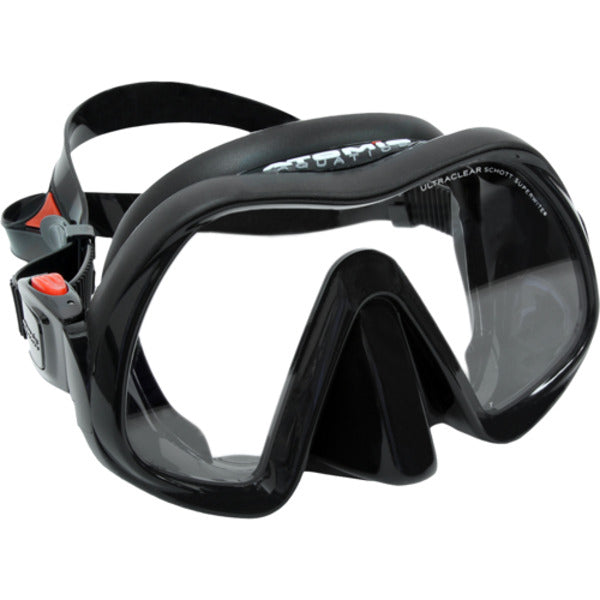 Atomic Aquatics Frameless dive mask, black, front angle