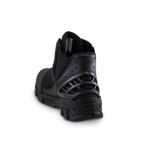 Original S.W.A.T. Alpha Freedom 6 inch hands free boot in black, rear three-quarter view of the heel cage