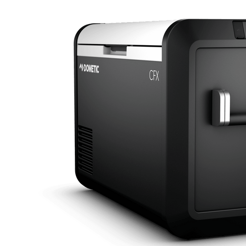 Dometic CFX3 100 side view showing ExoFrame body and carry handle