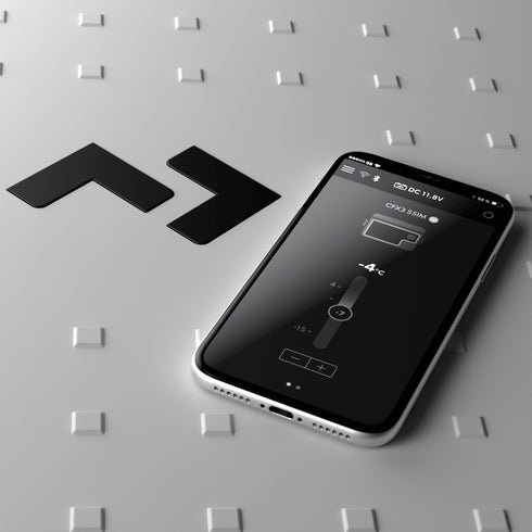 Dometic CFX3 app on a smartphone for temperature control
