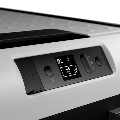 Dometic CFX3 25 control panel with colour display and soft touch buttons