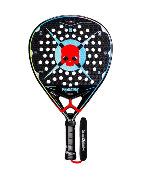 Heroe's Predator LTD Hydrogen Padel Racket in black and red, front view
