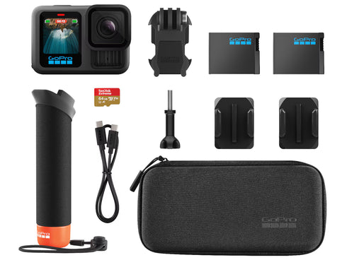 GoPro HERO13 Black Accessory Bundle including camera, extra battery, and head strap mount