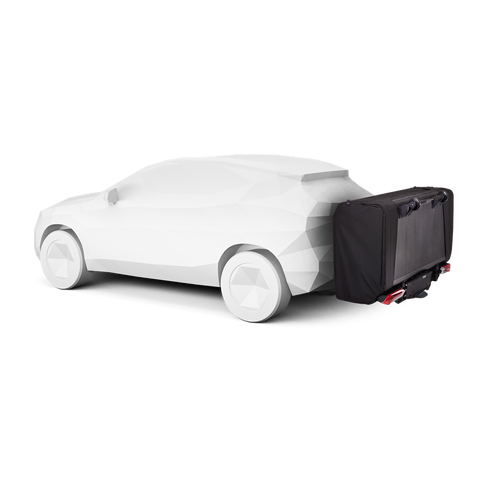 Thule Outset towbar tent, closed travel position on a car
