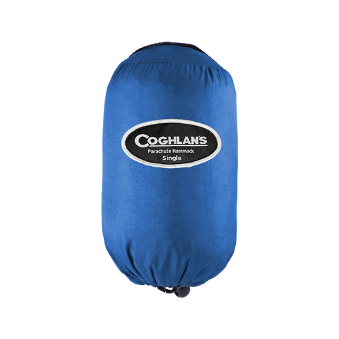 Coghlan's blue parachute hammock packed in its stuff sack