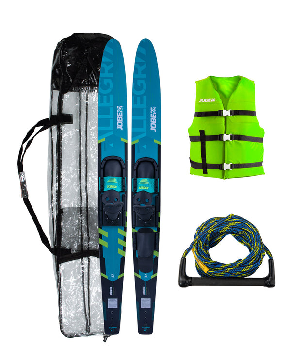 Jobe Allegre 67" Skis Combo, a stable pair of water skis (67-inch length) designed to accommodate all skill levels from beginner to intermediate.