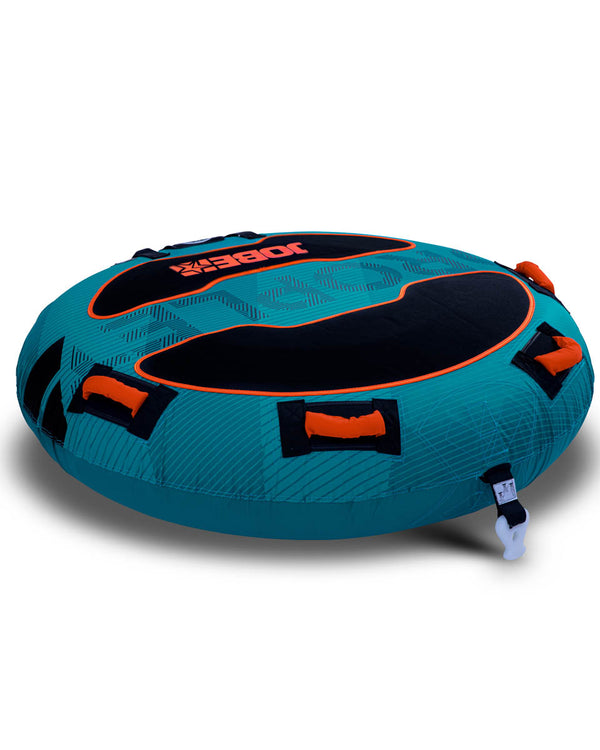 Jobe Droplet 1P, a compact, single-person inflatable tube designed for fun and easy rides behind a boat.