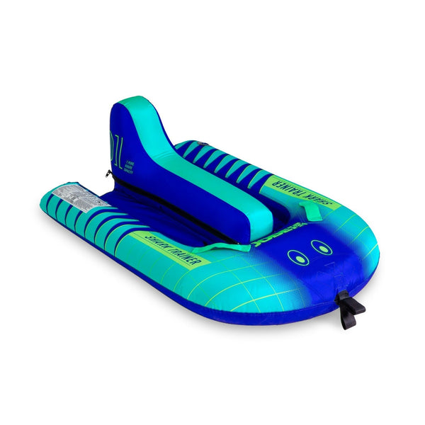 Jobe Shark Trainer Towable 1P, a small, stable inflatable tube often shaped like a shark, designed for young, single riders learning to be towed.