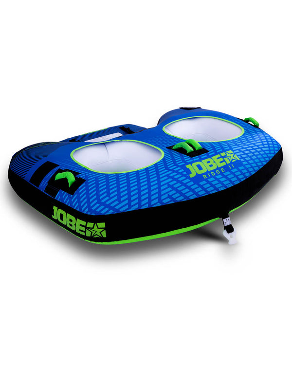 Jobe Ridge 2P, a stable inflatable tube for two riders, offering a balanced ride suitable for beginner to intermediate watersport enthusiasts.