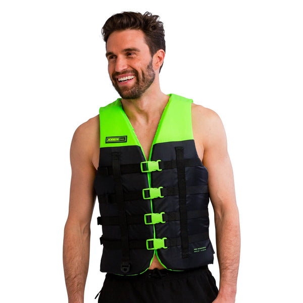 Jobe Dual Vest (Lime), a bright, high-visibility lime-colored safety vest/buoyancy aid for enhanced safety and visibility on the water.