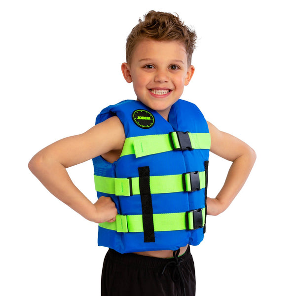 Jobe Nylon Life Jacket Kids, an essential, adjustable nylon buoyancy aid with straps, providing safety for children during water activities.