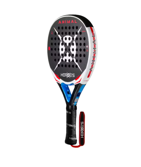 Heroe's Animal 2026 Padel Racket in black and blue, angled view