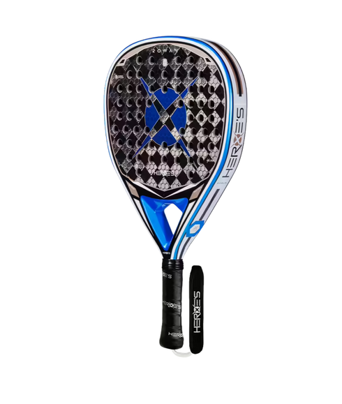 Heroe's Rowan 2026 Padel Racket in blue and silver, angled view