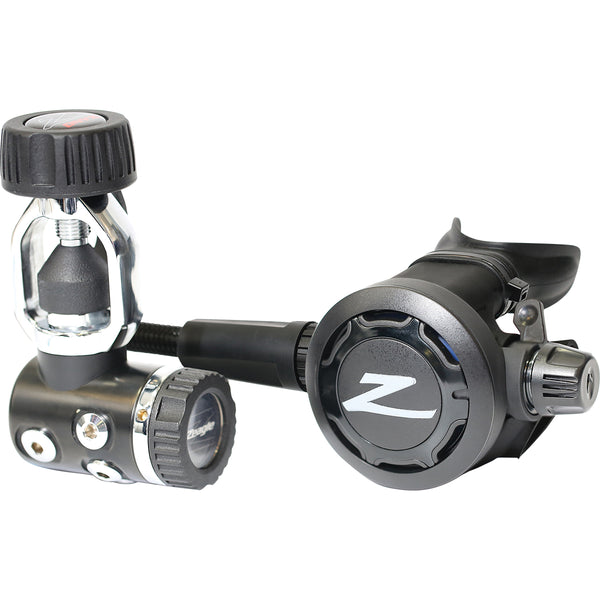 Zeagle Onyx II regulator first stage and second stage on white