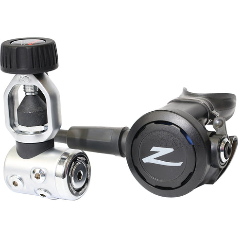 Zeagle Envoy II yoke regulator first stage and second stage on white