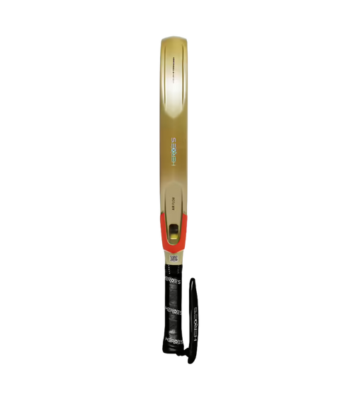 Heroe's Predator Azteca 2026 Padel Racket in black and gold, side view