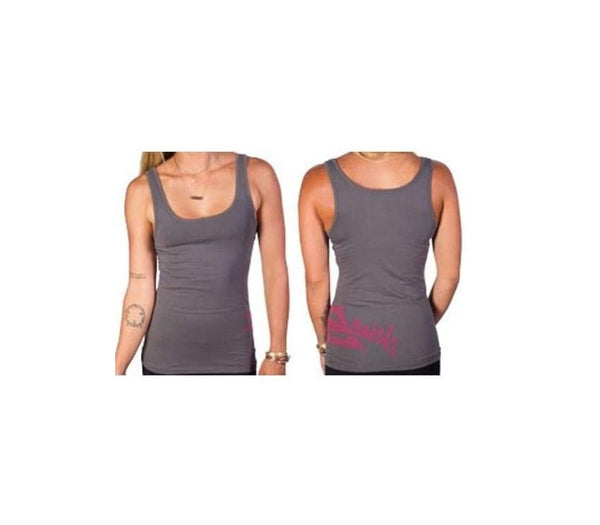 Women's Polynesian print sporty swim tank top, used for comfort and modesty during paddleboarding or surfing.