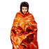Person wrapped in the Lifesystems Thermal Bag, orange outer and silver inner