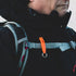 Lifesystems Echo Whistle clipped to a backpack shoulder strap