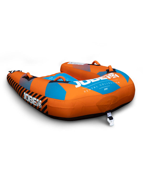 Jobe Tribal Towable 2P, an inflatable tube designed to securely hold two riders for action-packed watersports and towing.