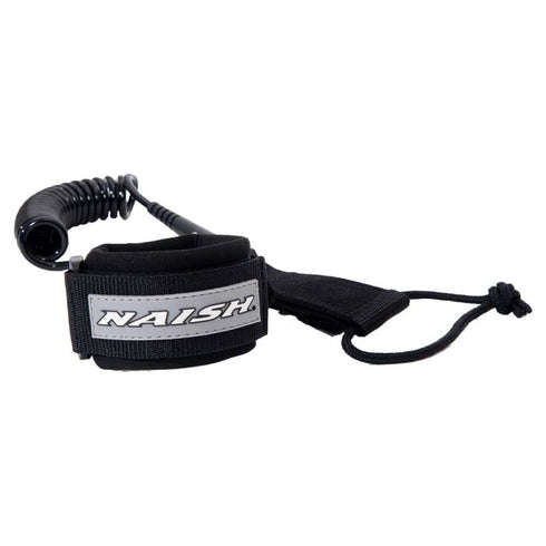 Naish S26 Coil Leash 2024, a durable coiled tether used to connect the rider to the stand up paddleboard for safety.