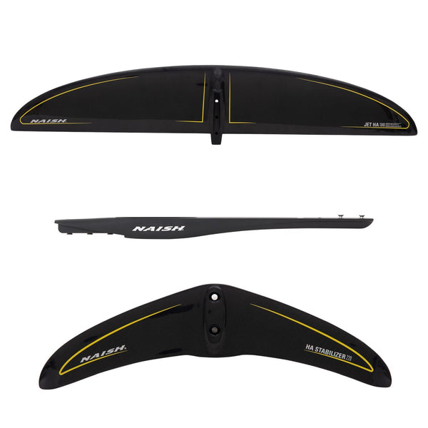 Naish Jet HA foil front wing, an efficient high-aspect ratio wing optimized for excellent glide, stability, and high speed.