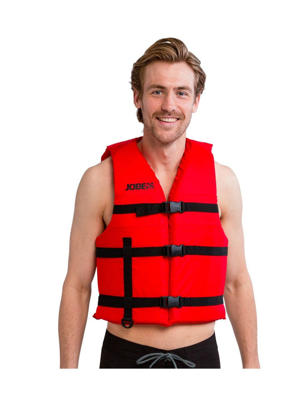 Jobe Universal Life Jacket, a unisex, multi-size buoyancy aid with adjustable straps, ensuring a secure fit for all users.