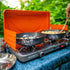GSI Outdoors Carbon Steel Frypan cooking on a camp stove outdoors