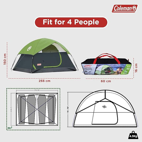 Coleman Sundome Outdoor Tent - Weatherproof Shelter for Camping