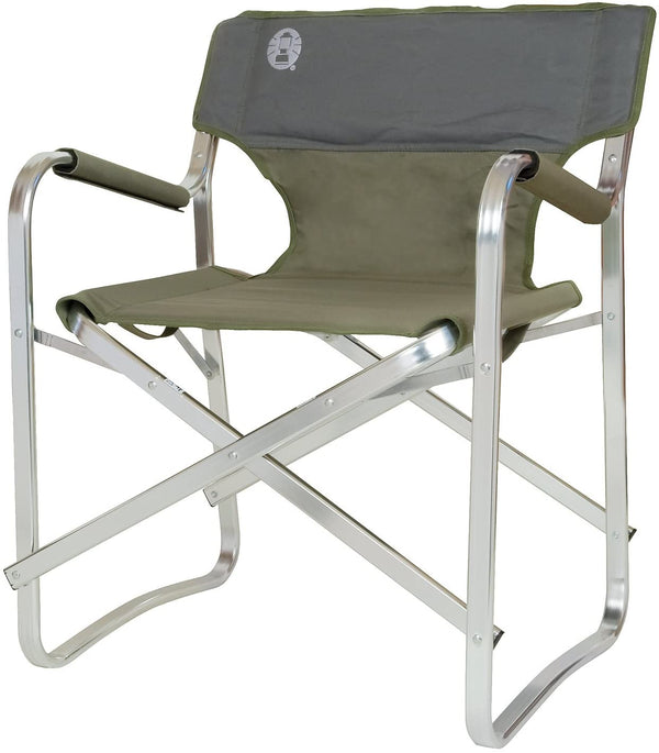 Coleman Deck Chair for Camping, a comfortable, folding lounger chair for outdoor relaxation and leisure.