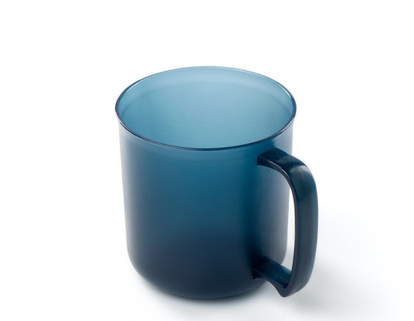 GSI Outdoors Infinity Mug in translucent Blue, side view with handle