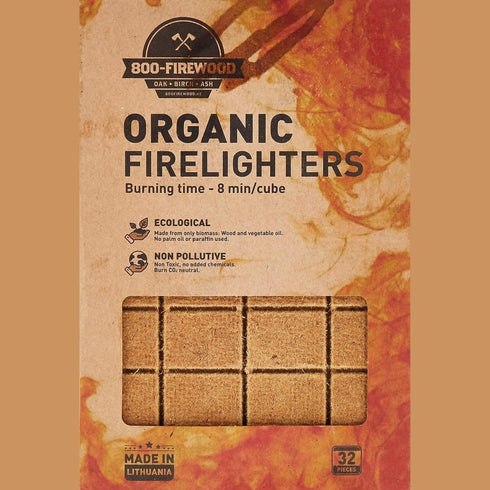 800 Firewood Organic Firelighters 32 Pack, Natural Vegetable Oil and Wood Fire Starter Cubes for BBQ