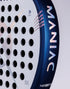 Heroe's Maniac 2025 Padel Racket in white, blue and purple, close-up detail