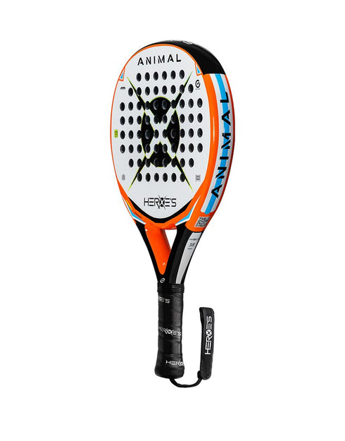 Heroe's Animal 2023 Padel Racket in orange and white, angled view