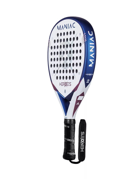 Heroe's Maniac 2025 Padel Racket in white, blue and purple, side view