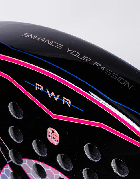 Heroe's Predator PWR 2025 Padel Racket in pink and blue, close-up detail