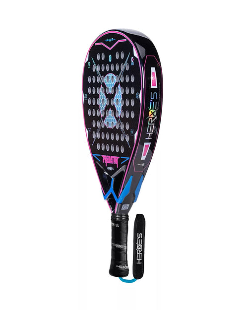 Heroe's Predator PWR 2025 Padel Racket in pink and blue, side view
