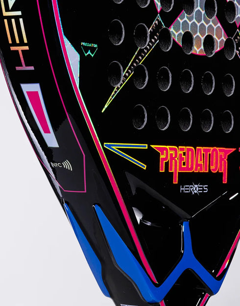 Heroe's Predator PWR 2025 Padel Racket in pink and blue, close-up detail