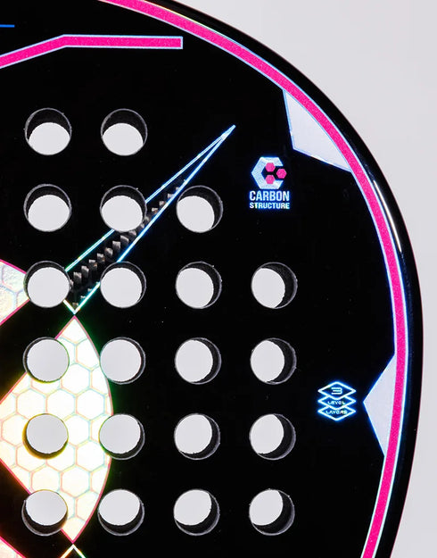 Heroe's Predator PWR 2025 Padel Racket in pink and blue, close-up detail