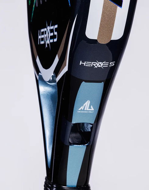 Heroe's Animal 2025 Padel Racket in blue and gold, close-up detail