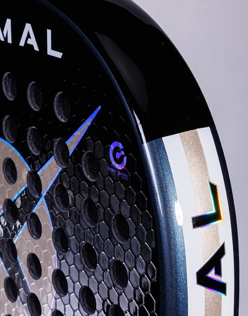 Heroe's Animal 2025 Padel Racket in blue and gold, close-up detail