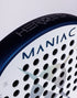 Heroe's Maniac 2025 Padel Racket in white, blue and purple, close-up detail