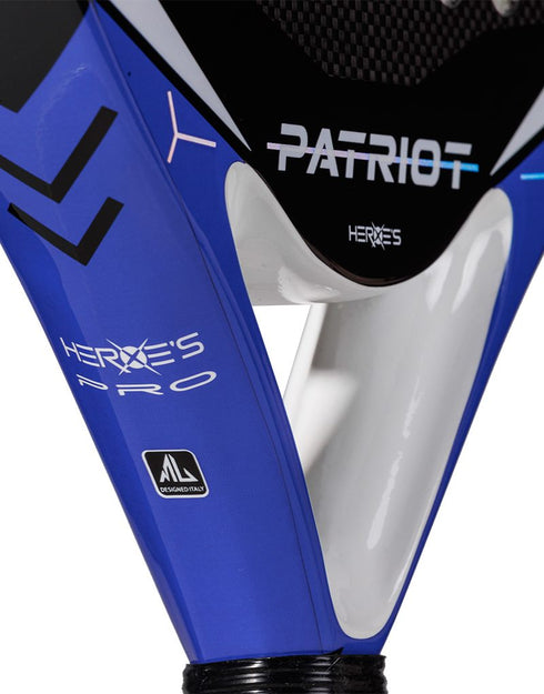 Heroe's Patriot Hyper 2024 Padel Racket in blue and black, close-up detail
