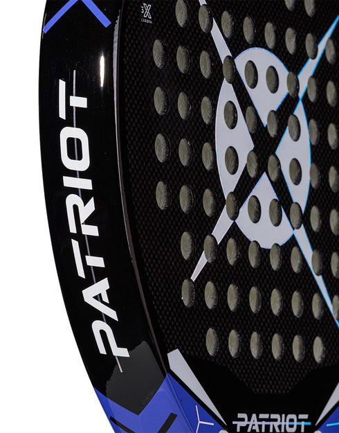 Heroe's Patriot Hyper 2024 Padel Racket in blue and black, close-up detail