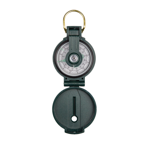 Coghlan's lensatic compass, front view with lid open