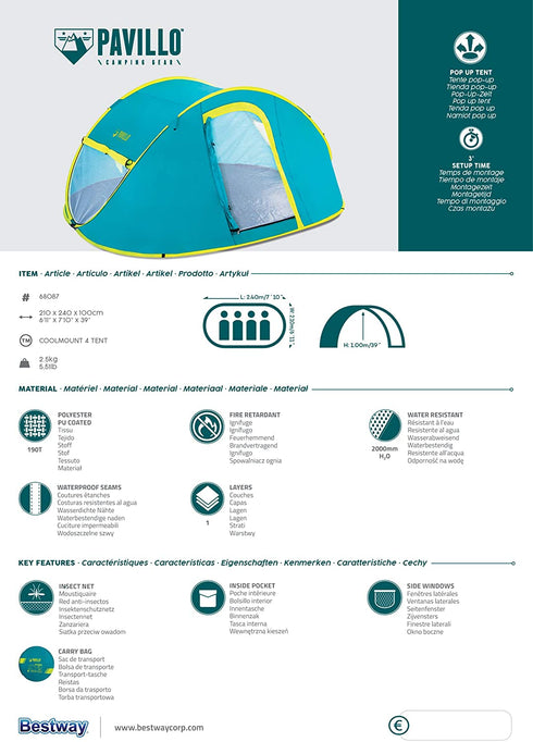 Bestway Pavillo C Mount4 Tent - Spacious Family Tent for Outdoor Getaways