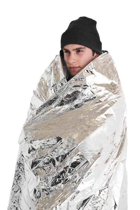 Coghlan's emergency blanket unfolded, silver reflective foil