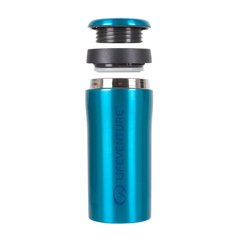 Lifeventure Thermal Mug, Gloss Blue, lid unscrewed