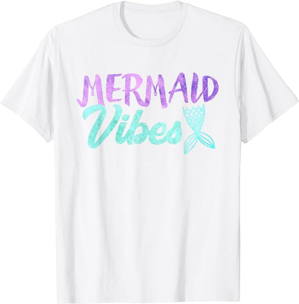 Mermaid Vibes tee, a fun graphic t-shirt suitable for casual beach days and watersports enthusiasts.
